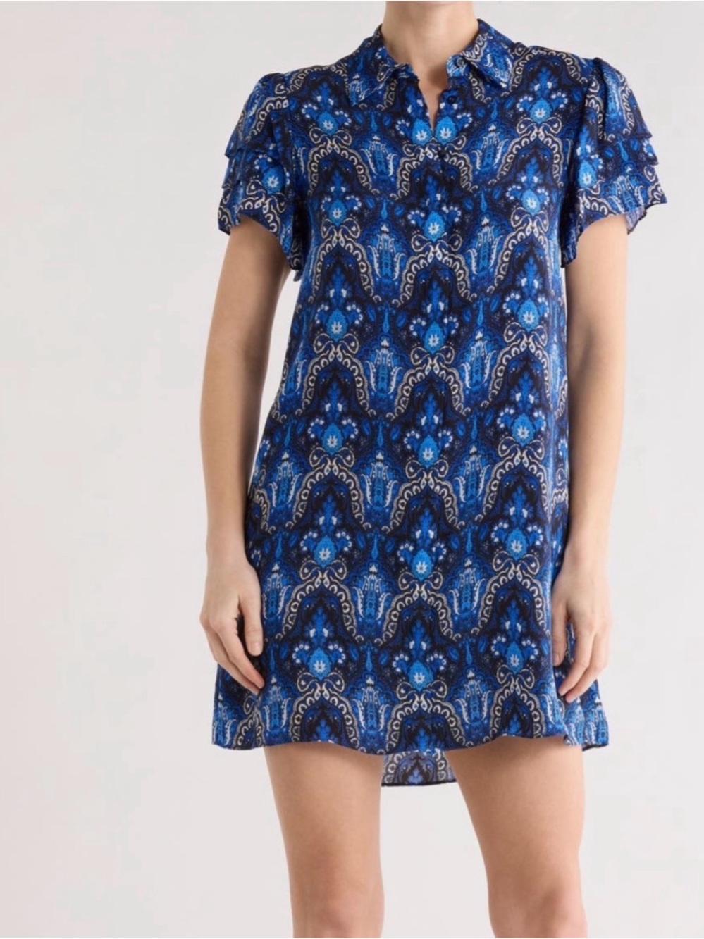 Alice + Olivia Blue Printed Short Sleeve Mini Dress